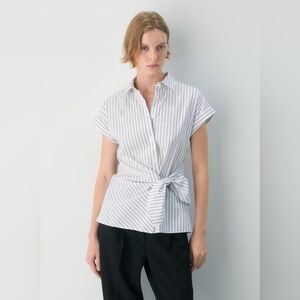 Aritzia Blueprint Striped White Blouse with Tie Detail